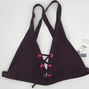 Aerie Halter Bikini Top Lace Up front Size Small. NWT